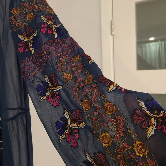 Free People teal embroidered dress - Picture 3 of 6